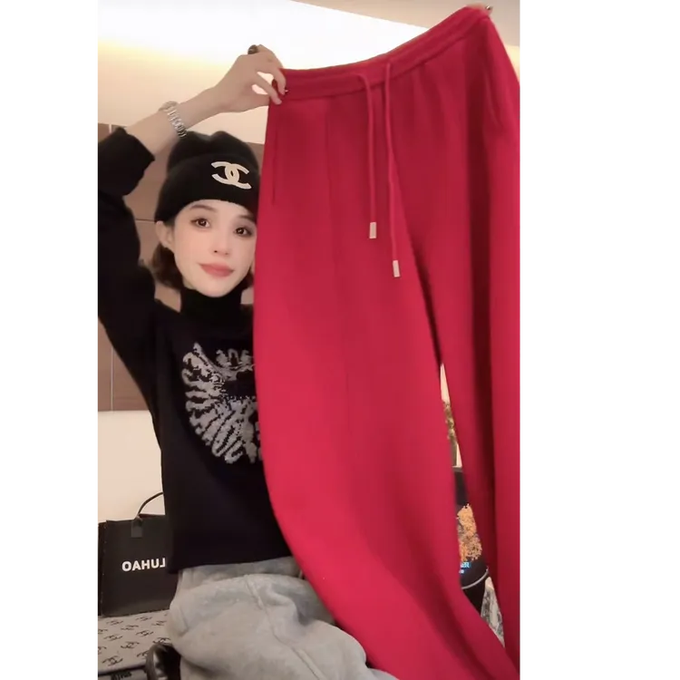 【米米服饰】冬季新款“加厚加绒”百搭休闲松紧腰纯色卫裤 2502-370