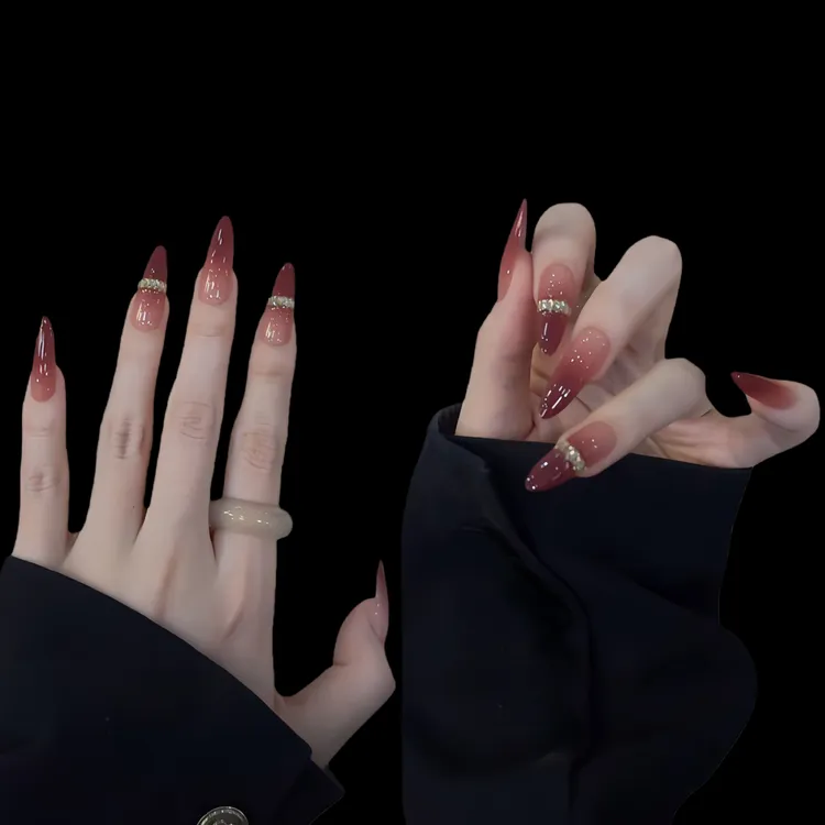 现货【酒渍红茶】纯手工穿戴甲高级感战甲显白冰透排钻美甲穿戴甲片