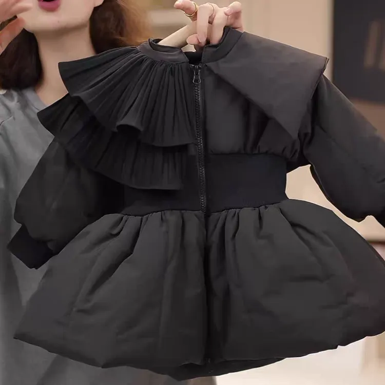 女宝超好看不规则娃娃领棉服冬季2025新款儿童洋气公主中长款棉衣