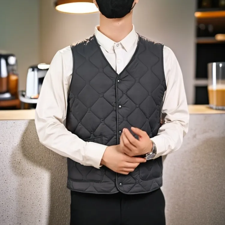 商务男士马甲V领秋冬大码加绒加厚款马夹中老年秋冬内穿保暖背心