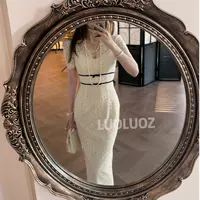 【现货】LUOLUOZ【向阳花神】气质女神范蕾丝花边时尚收腰连衣裙JF745