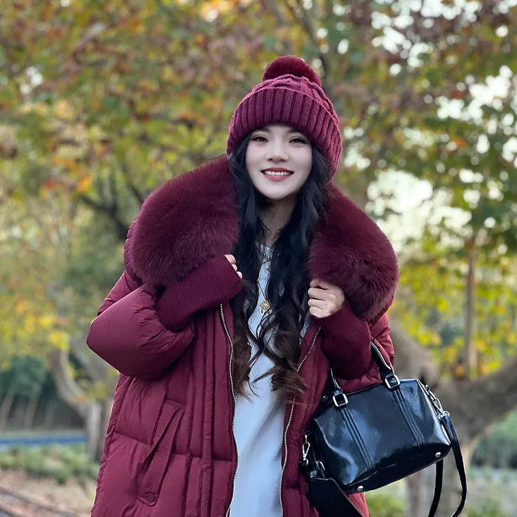 简&搭【48小时发货】长款狐狸毛“女明星”鹅绒服244-ERF/1125-8266