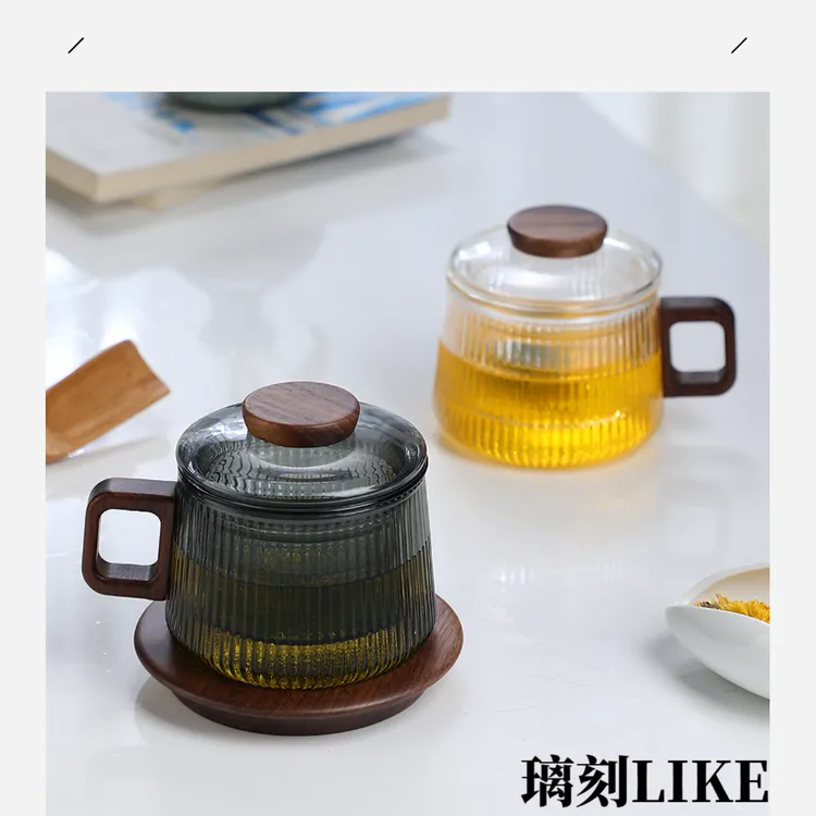 耐热玻璃茶杯办公室家用茶杯带盖过滤茶水喝咖啡墩墩杯茶水分离杯
