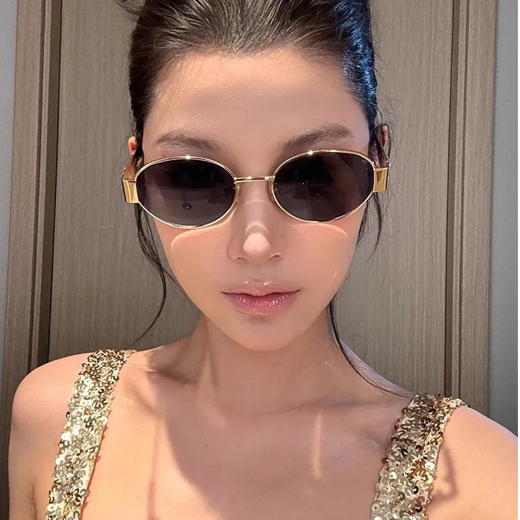 复古椭圆形墨镜女款金属框太阳镜港风欧美女士专用防晒镜眼镜防晒