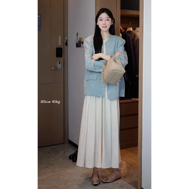 【现货】秋季穿搭女2025新款韩版清冷感西装外套显瘦连衣裙两件套