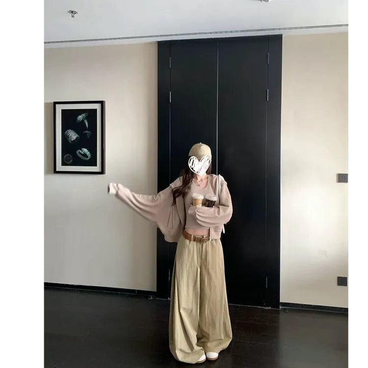 梨形天菜神裤宽松立体裁剪侧开褶遮胯抽绳空气休闲裤Y1419