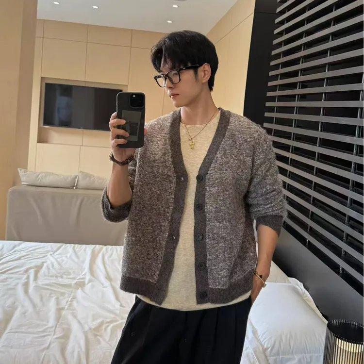 F.S 25A/W【羊毛老钱V领毛绒开衫】秋季男老钱贵气毛绒感时尚针织衫