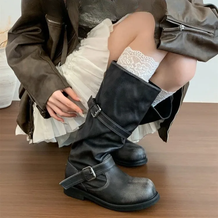 长筒靴胖mm腿粗显瘦骑士靴子2025新款秋冬增高皮带扣不过膝西部靴