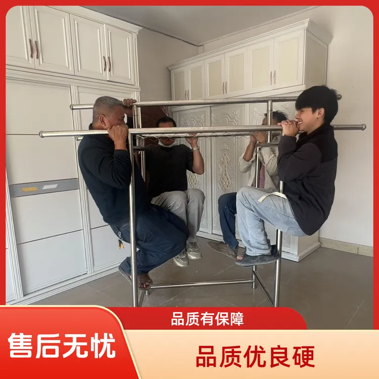 国标202超硬38管加厚不锈钢落地阳台家用三杆伸缩折叠晾衣架