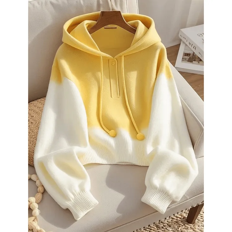高级感拼接连帽卫衣女款2025春秋季新款休闲百搭小个子针织衫上衣