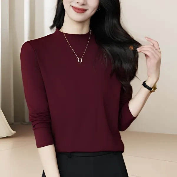 双面德绒磨毛长袖立领打底衫女士弹力T恤半高领修身款保暖上衣