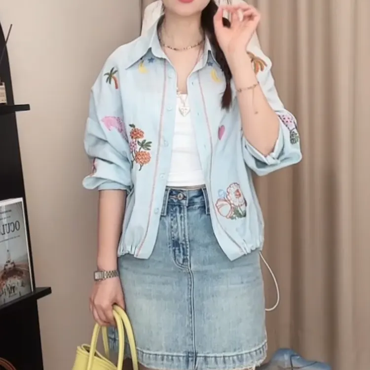 2025夏款防晒设计感百搭显瘦甜美刺绣花朵衬衣LK2502709