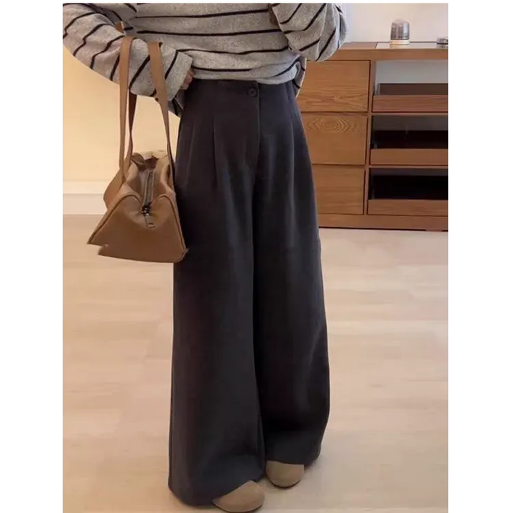 【现货+运费险】2025新款毛呢高腰风加绒加厚款休闲秋季宽松