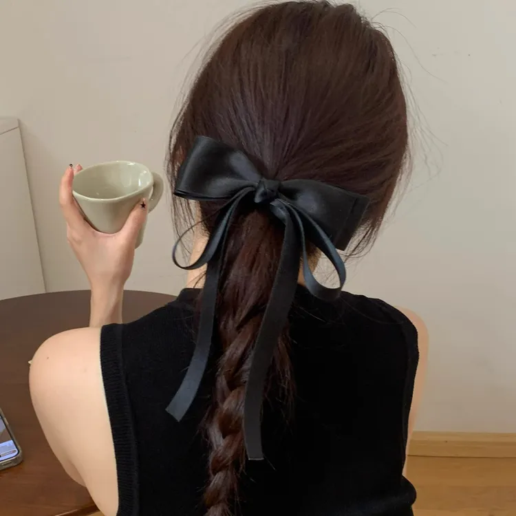 韩国复古蝴蝶结飘带发夹2025新款高级感低马尾弹簧夹发饰女头饰