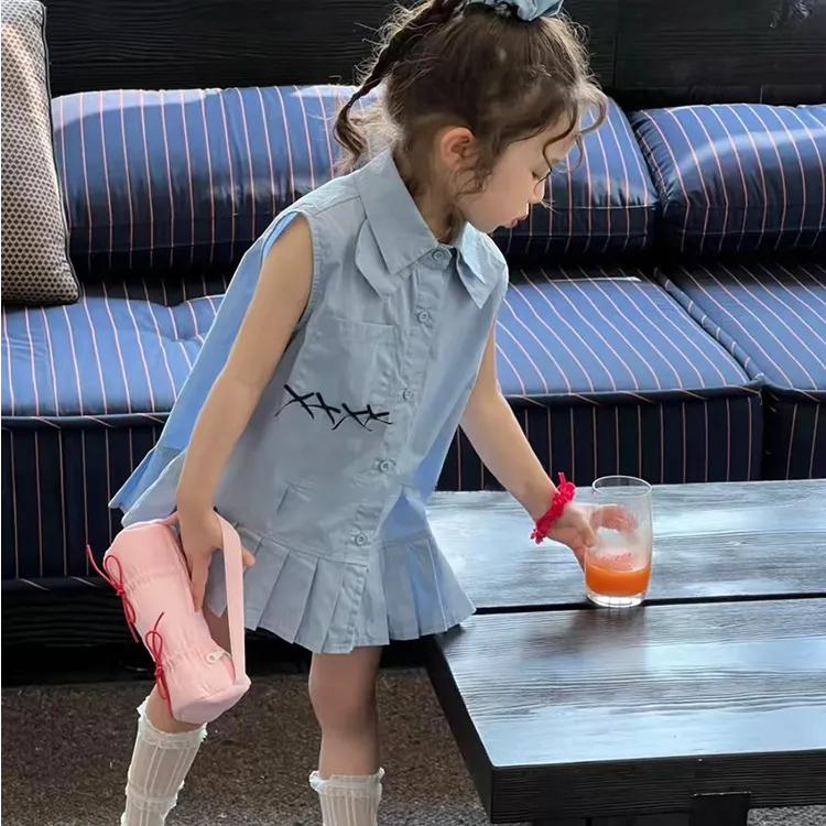 2025洋气夏季新款百褶裙女童宝宝韩版衬衫polo连衣裙学院背心裙潮