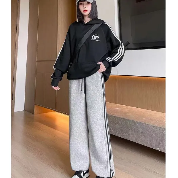 春秋长裤垂感运动裤宽松百搭直筒裤休闲遮肉显瘦高腰阔腿裤女韩版