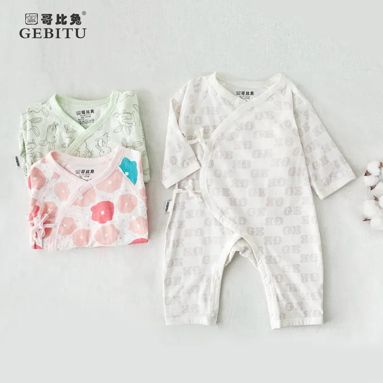 哥比兔夏季衣服新生婴儿长袖薄款连体衣纯棉和尚袍满月宝宝服装