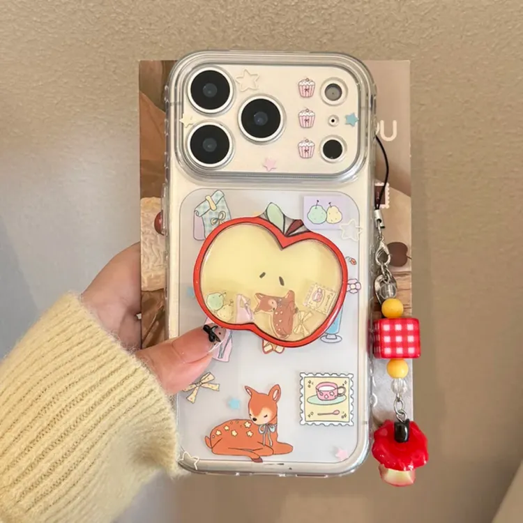 红苹果小鹿摇摇乐支架16promax手机壳iphone17适用12透明15卡通13
