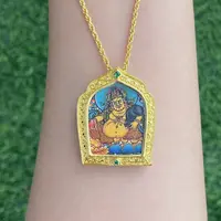 （赠链子+绳子）黄财神唐卡画像双面复古工艺吊坠