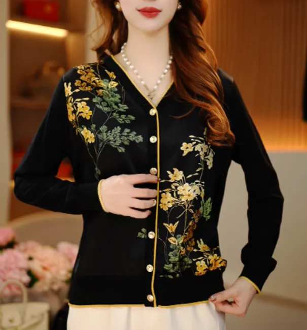 七店2025秋季新品长袖休闲女士复古印花百搭显瘦拼色外套-358