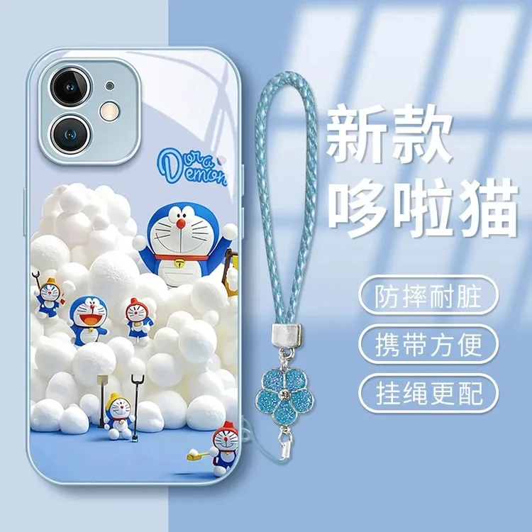 哆啦猫玻璃适用苹果16/华为P70/vivo/oppo金属漆玻璃防摔手机壳女