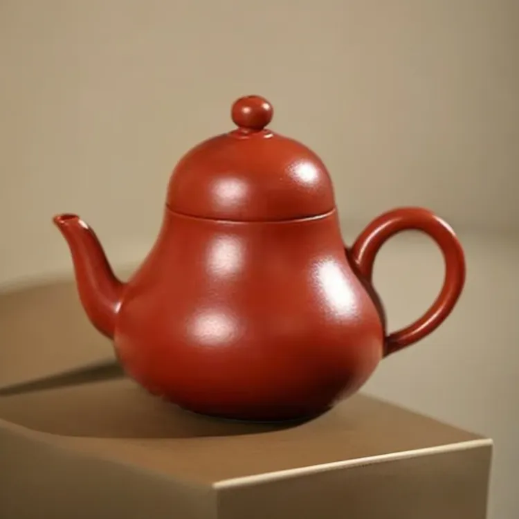 潮州朱泥手工茶壶思婷壶梨形美人肩壶密封可断水可养容量130毫升