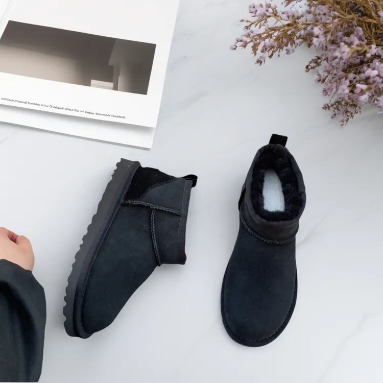 100%羊皮毛一体雪地靴男士短款冬季男鞋东北大码棉鞋加厚保暖防滑