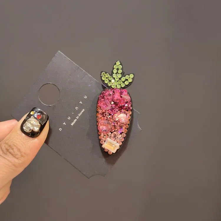 新款别致彩色闪钻胡萝卜鸭嘴夹青春靓丽刘海夹侧边夹碎发夹头饰女