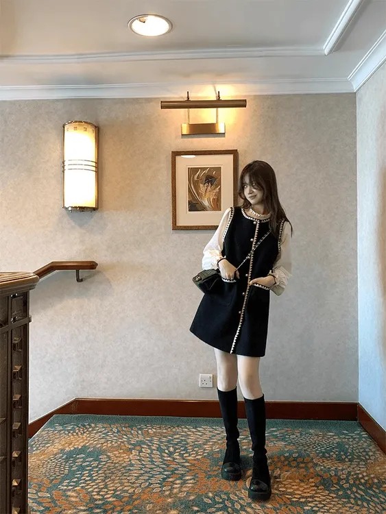 时尚千金风宽松小个子韩版时尚套装气质名媛连衣裙