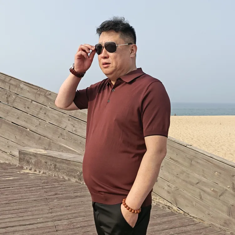 男士修身纯色翻领时尚加肥加大夏季休闲针织短袖POLO衫大码男装FP