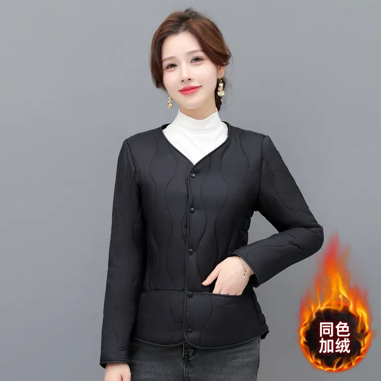 新款秋冬季保暖修身棉服女加绒加厚内胆防寒女款中老年外套棉衣女