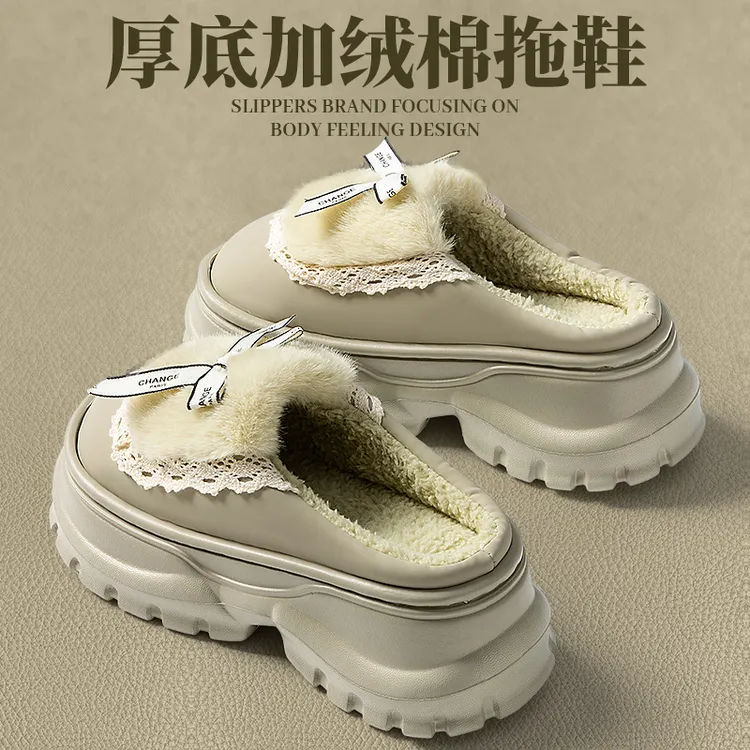 棉拖鞋女冬季2025新款踩屎感室内家居防滑厚底加绒保暖毛毛棉拖女