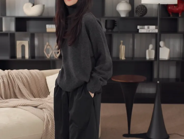 卢尚原创前短后长高领毛衣88078