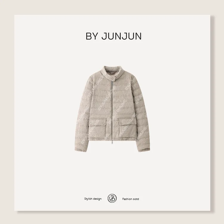 ByJunjun2025冬季新品老钱原色无染绵羊毛鹅绒夹克外套羽绒服