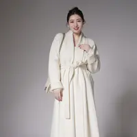 多肉宝贝100%绵羊毛双面呢大衣百搭女长款外套翻驳领2509ALR2401