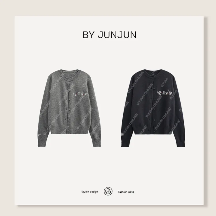ByJunjun秋冬新款女装珺珺自留腿精【松鼠队】绵羊毛开衫