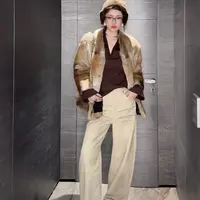  【HAV】 新款时髦百搭V领渐变色青根貂皮长袖外套