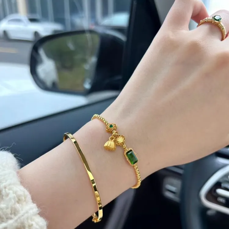 铜合金手链 轻奢莲蓬两世欢手链女小众莲花珠珠手链时尚百搭