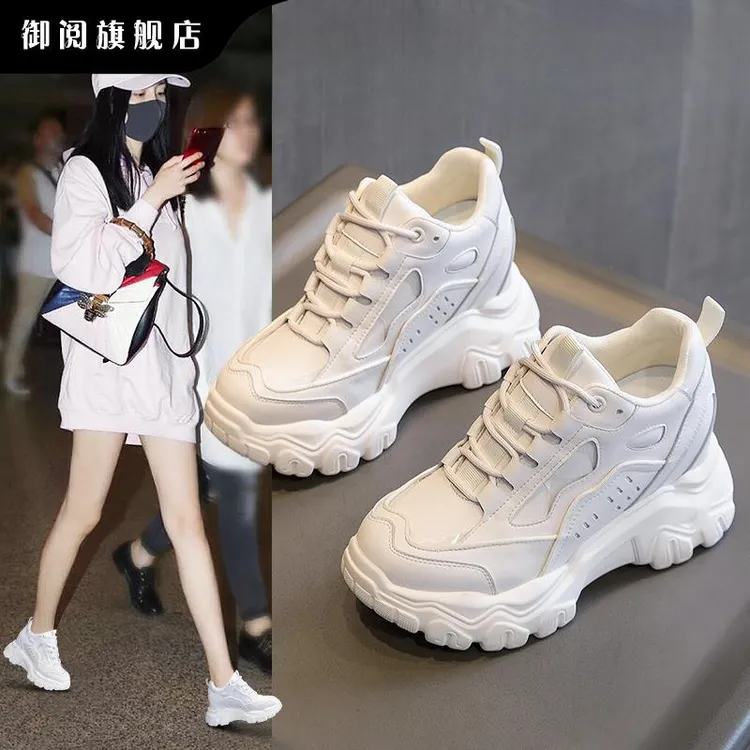 御阅厚底内增高老爹鞋女ins潮小个子秋季新款2025白色运动小白鞋