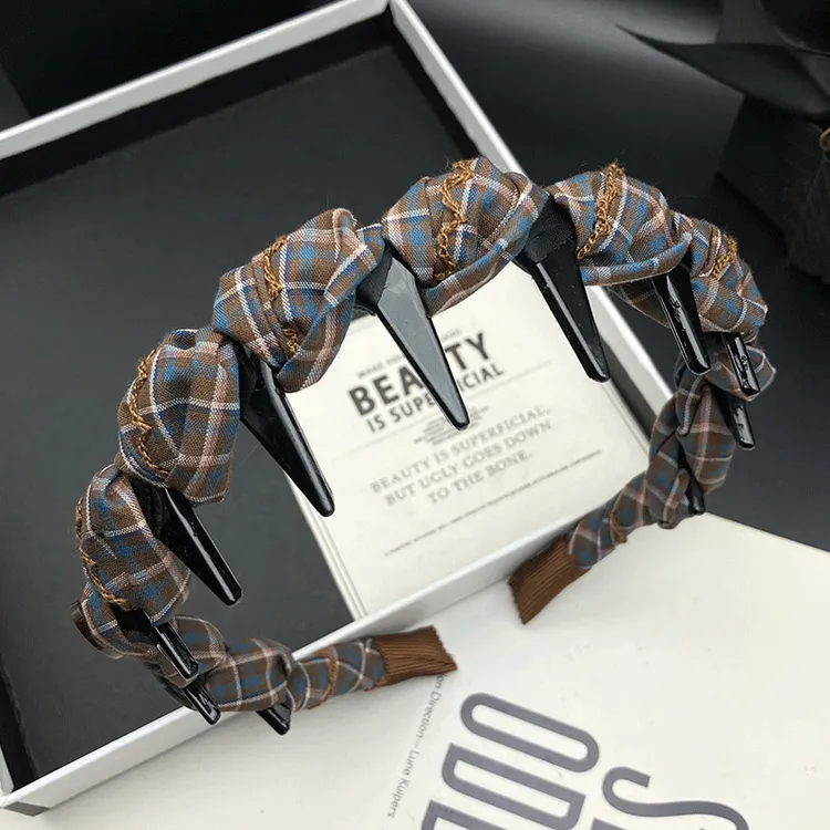 美拉德时尚格子发卡发箍女窄边带齿防滑编织发窟头饰压发洗脸头箍