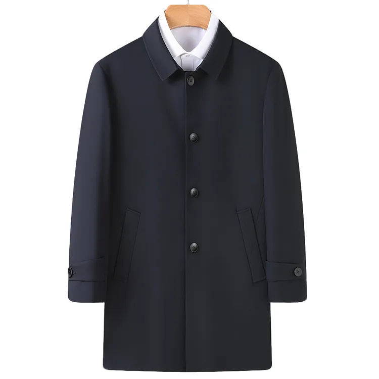 2025年秋冬款加肥加大码商务休闲大衣男士中老年外套免烫翻领风衣