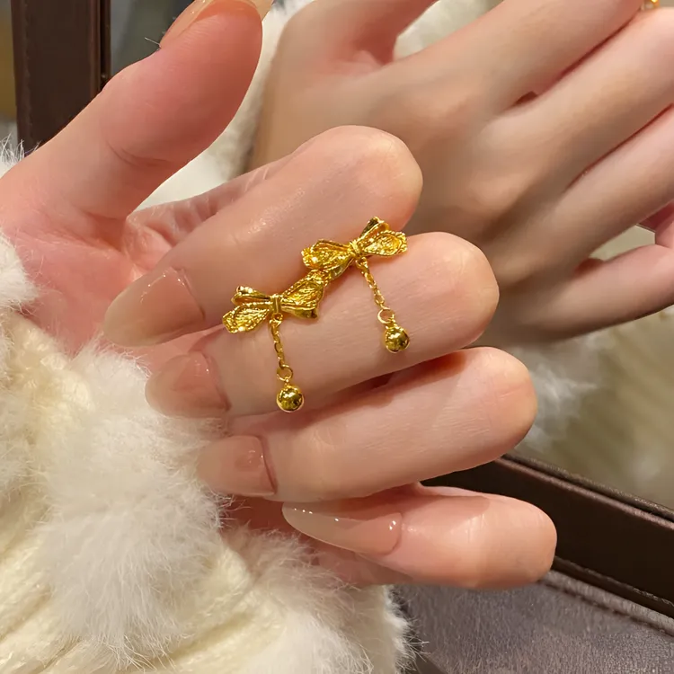 铜合金耳饰 新中式精致蝴蝶结耳钉女贵气小巧高级感气质百搭耳环