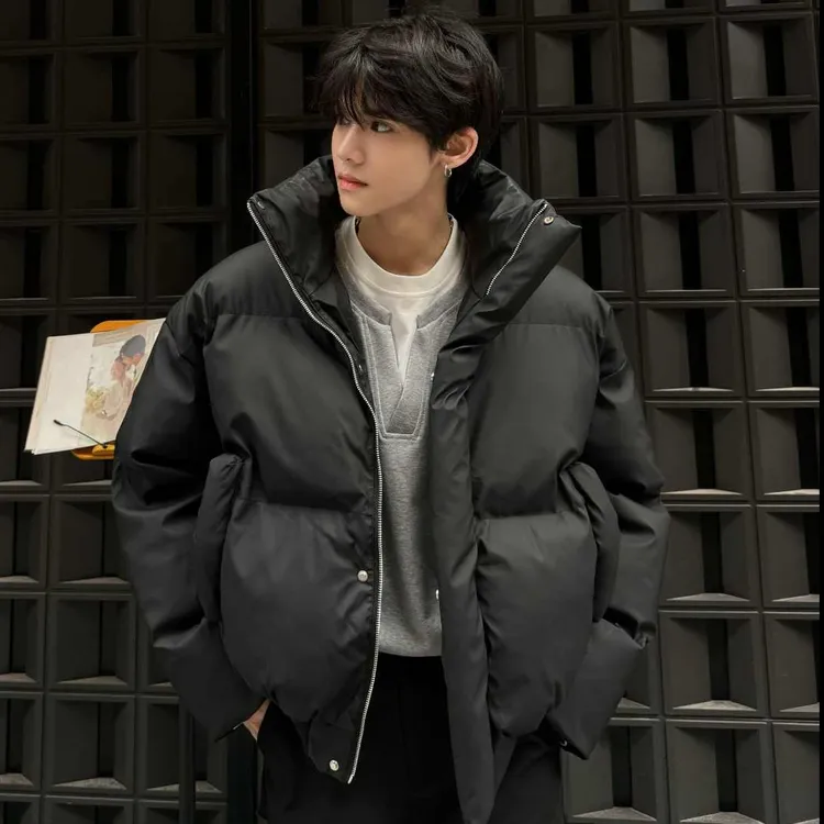 美式pu皮爆款棉衣短款加厚冬季保暖宽松百搭男棉袄情侣纯色面包服