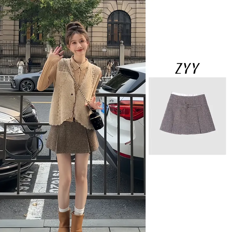 ZYY【古早韩女】2025S/S新品洋气千金粗花呢半身短裙X25DBSQD04701