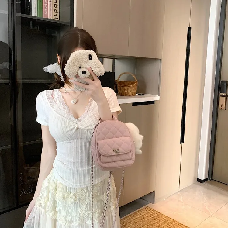 【海蒂夏日】 假两件短袖含胸垫蕾丝拼接t恤纯欲风显瘦上衣su