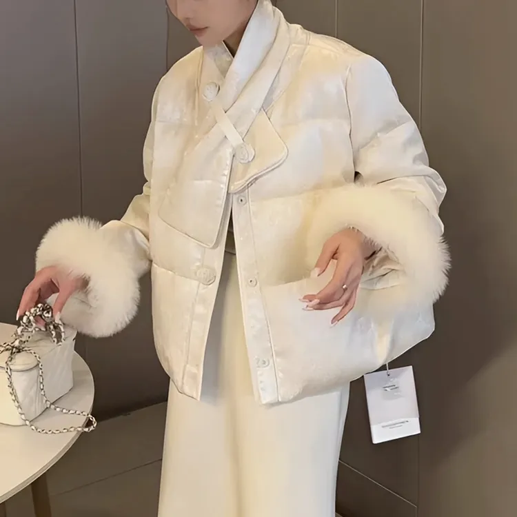 冬季新款潮流新款气质休闲款加厚云棉棉服宽松时尚提花百搭女装
