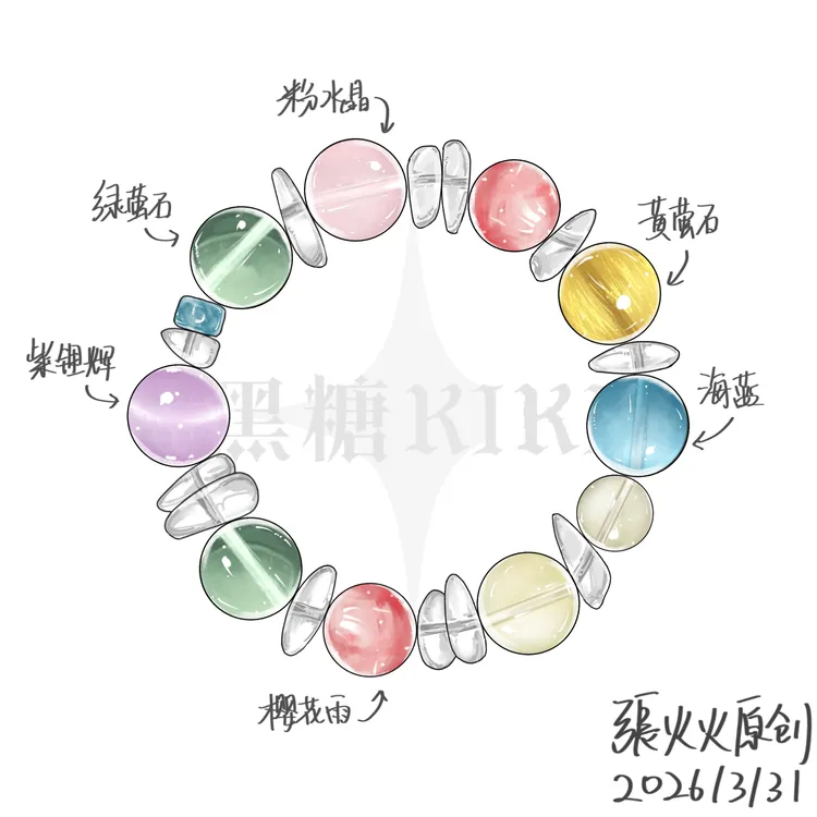 黑糖KIKI原创设计《彩虹六号》多巴胺水晶多宝水晶手串