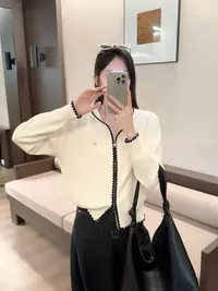 连帽拉链撞色针织开衫女秋冬韩范设计感宽松显瘦软糯百搭上衣P58