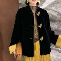 D999-3241【如意葫芦】新中式秋冬新款长袖钉珠盘扣国风丝绒外套