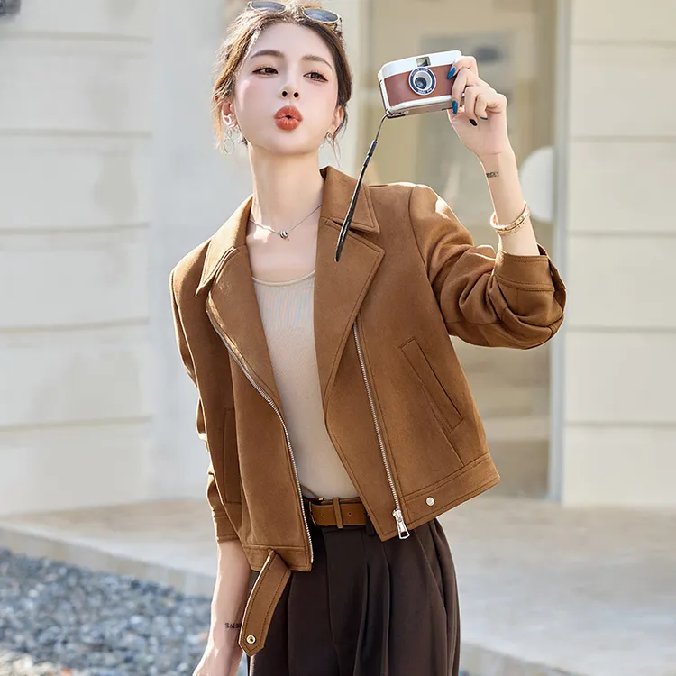 麂皮绒短外套女2025春季新款小个子时尚休闲高级感超好看夹克上衣